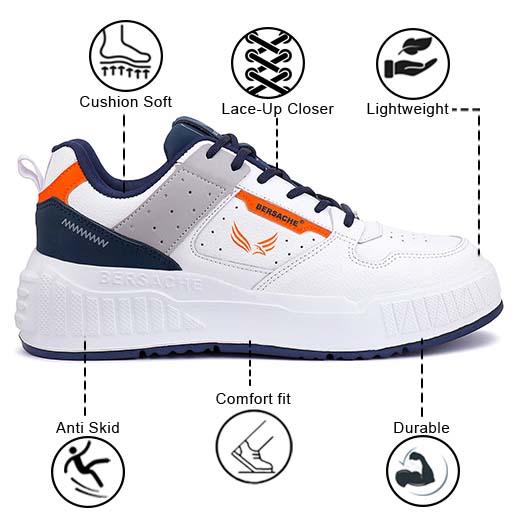 Bersache Lightweight Sports Running Shoes For Men Light ( White-8052)