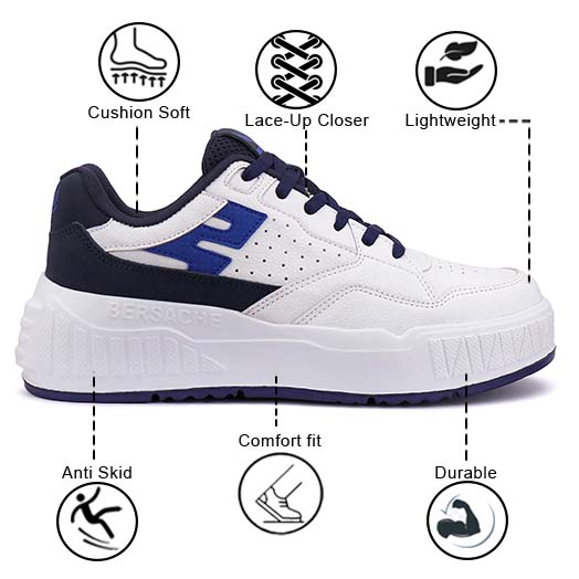 Bersache Lightweight Sports Running Shoes For Men Light (White & Blue-8049)