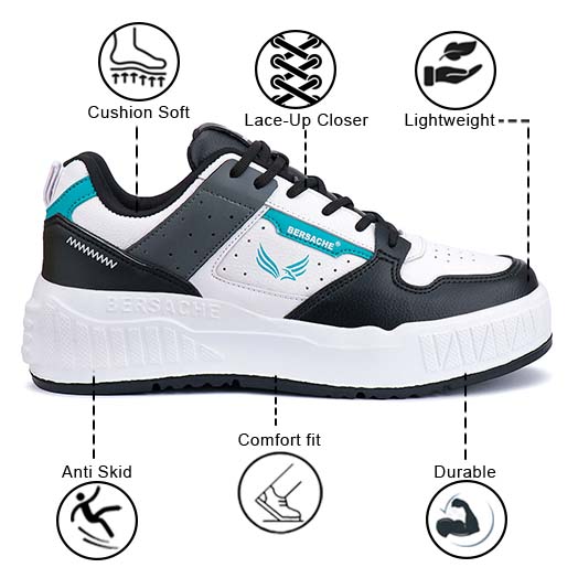 Bersache Lightweight Sports Running Shoes For Men Light ( Black& Blue-8051 )