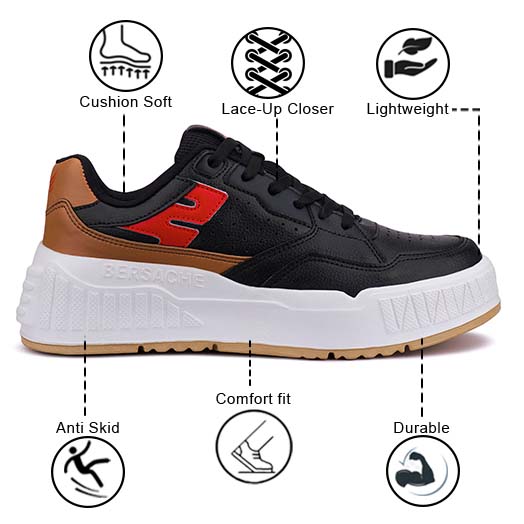Bersache Lightweight Sports Running Shoes For Men Light (Black & Bown-8048)