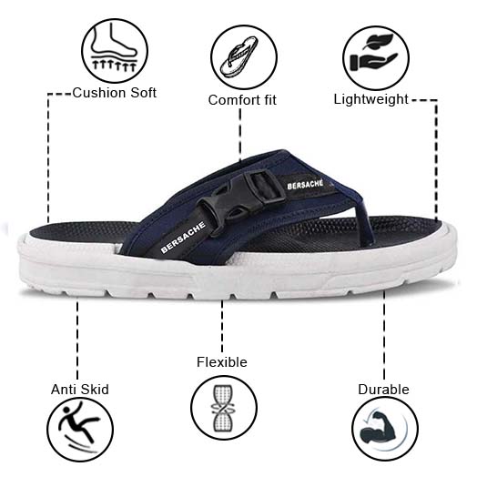 Bersache Extra Soft Classic Casual with  Regular wear with Ultra Soft & Flexibility Technology Slipper For Men's-Blue -6201
