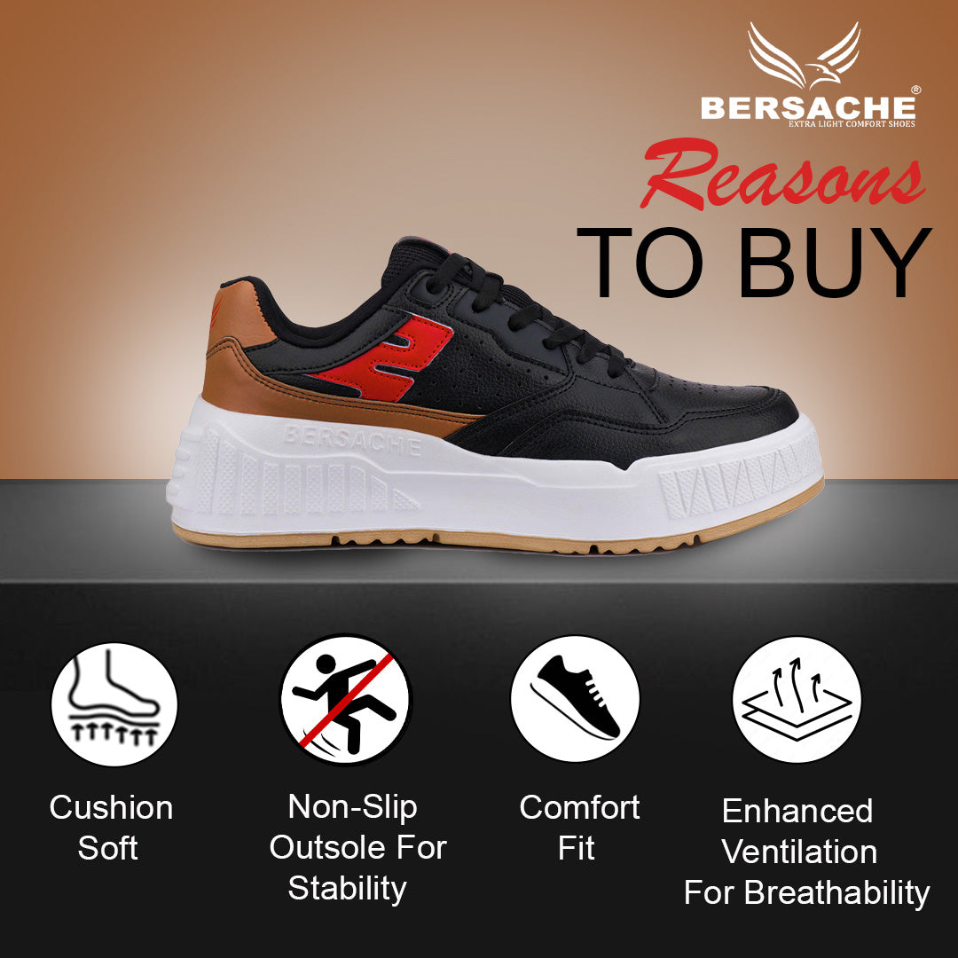 Bersache Lightweight Sports Running Shoes For Men Light (Black & Bown-8048)