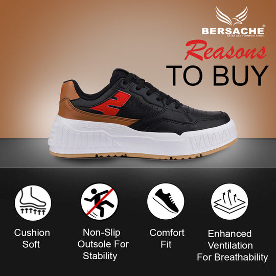 Bersache Lightweight Sports Running Shoes For Men Light (Black & Bown-8048)
