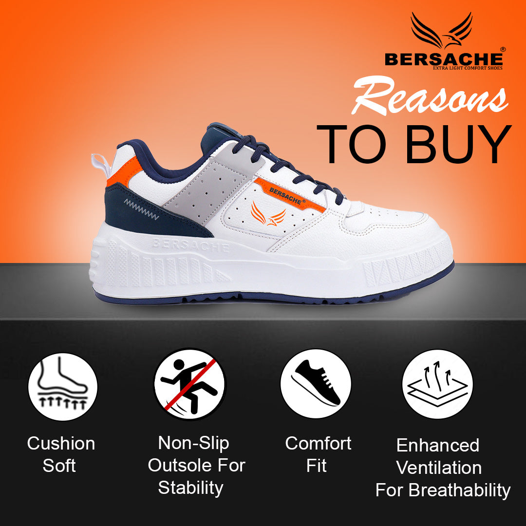 Bersache Lightweight Sports Running Shoes For Men Light ( White-8052)