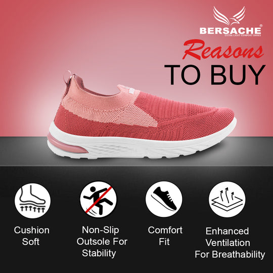 Bersache Lightweight Sports Running Sneakers For Women's & Girl's-(8054-Pink)