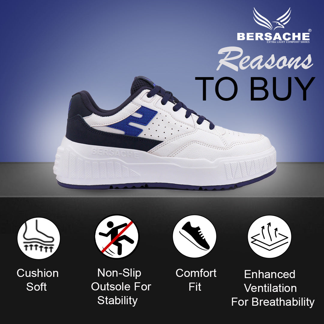 Bersache Lightweight Sports Running Shoes For Men Light (White & Blue-8049)