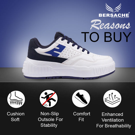 Bersache Lightweight Sports Running Shoes For Men Light (White & Blue-8049)
