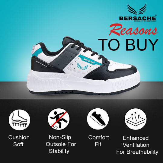 Bersache Lightweight Sports Running Shoes For Men Light ( Black& Blue-8051 )
