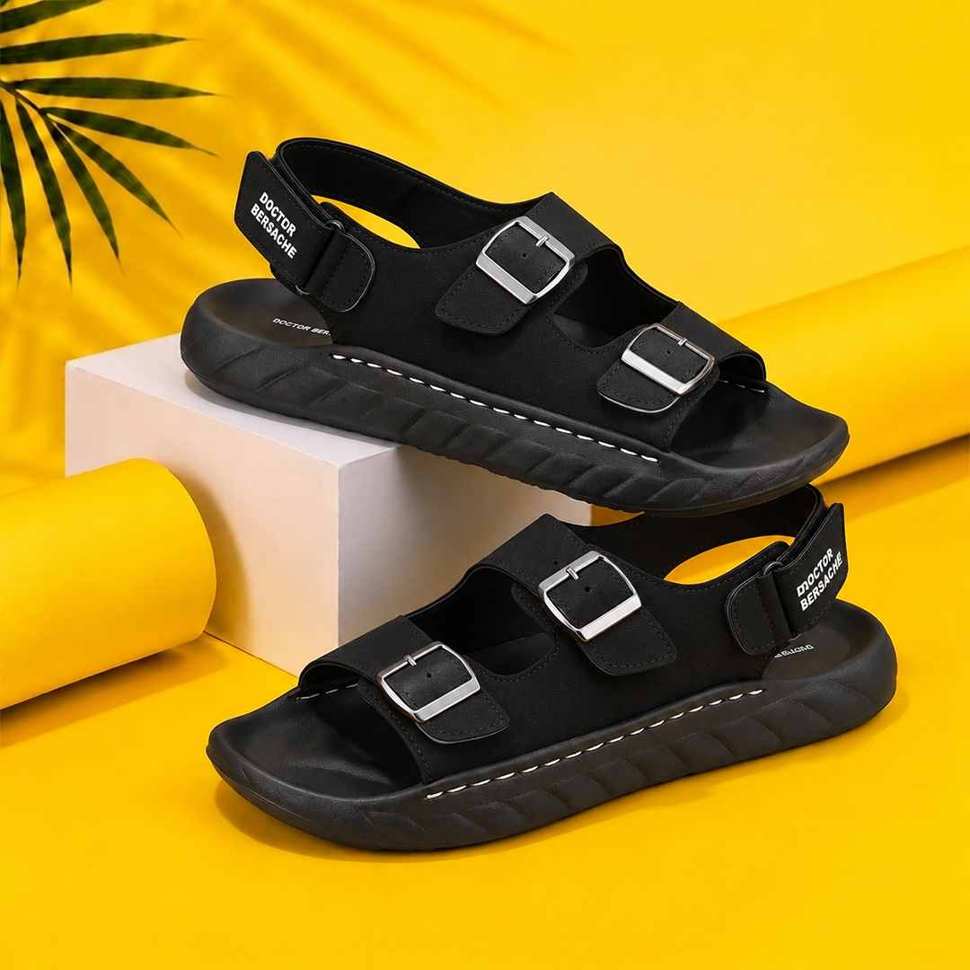 Doctor Bersache Newly Launched Orthopedic Comfort Sandal for Men | Diabetic Friendly | Extra Cushioning | Arch Support | Pain | Black-DB -136