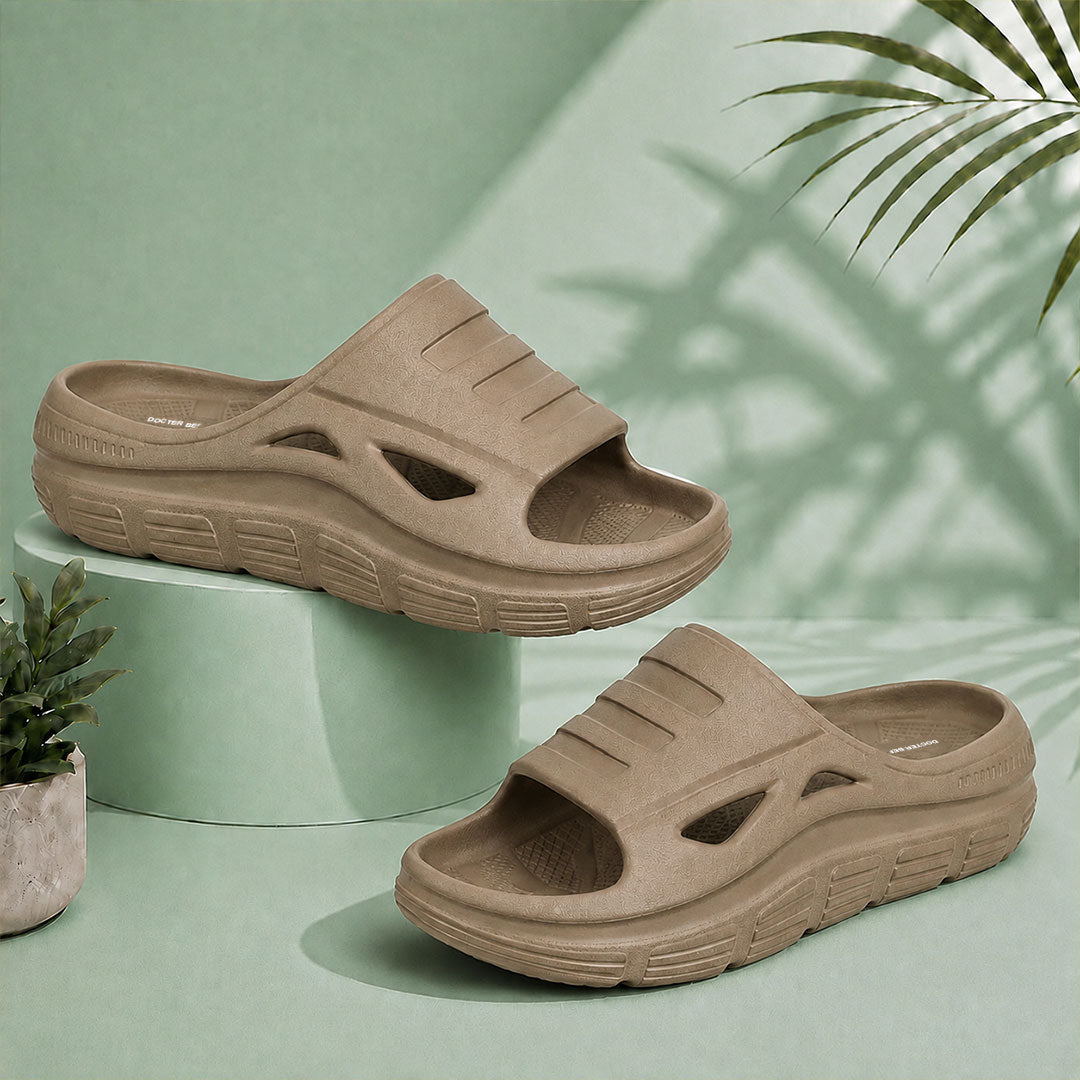 Doctor Bersache Newly Launched Orthopedic Comfort Slider for Men | Diabetic Friendly | Extra Cushioning | Arch Support | Pain |Brown-DS108.