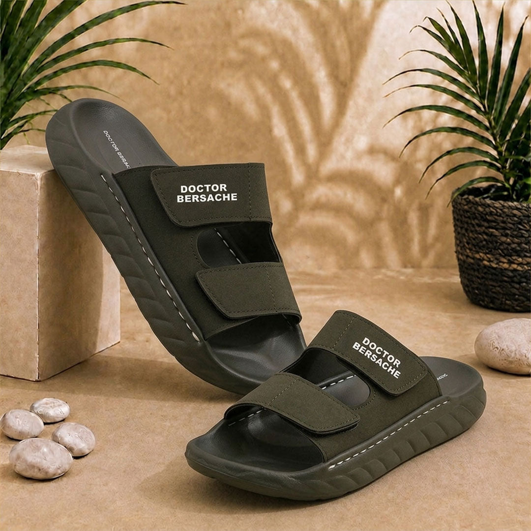 Doctor Bersache Newly Launched Orthopedic Comfort slider for Men | Diabetic Friendly | Extra Cushioning | Arch Support | Pain | Olive Green-DS129
