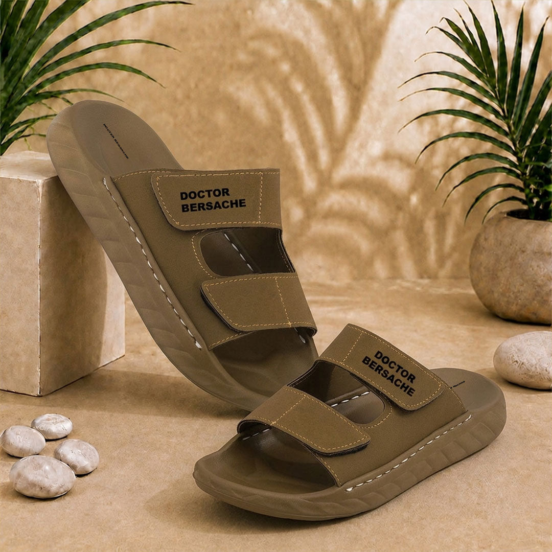 Orthopedic Comfort slider for Men | Diabetic Friendly | Extra Cushioning | Arch Support | Pain | Brown-DS128