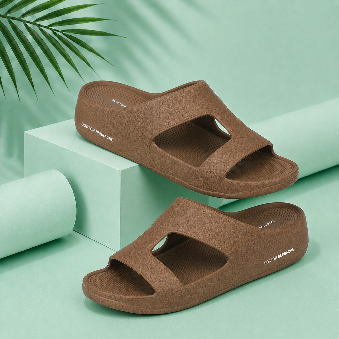 Doctor Bersache Newly Launched Orthopedic Comfort Slider for Men | Diabetic Friendly | Extra Cushioning | Arch Support | Pain Brown-DS114.