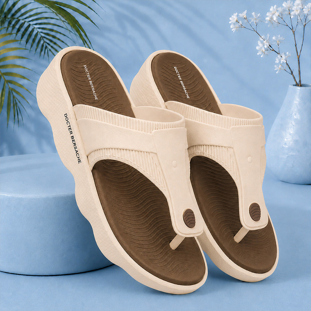 Doctor Bersache Newly Launched Orthopedic Comfort Slipper & Flip-Flop for Women | Diabetic Friendly | Extra Cushioning | Arch Support | Pain Brown -DS121 .