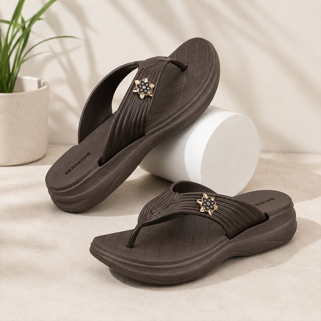 Bersache Extra Soft Classic Casual  with Regular wear with Ultra Soft & Flexibility Technology Slipper for Women's-(6372-Brown).