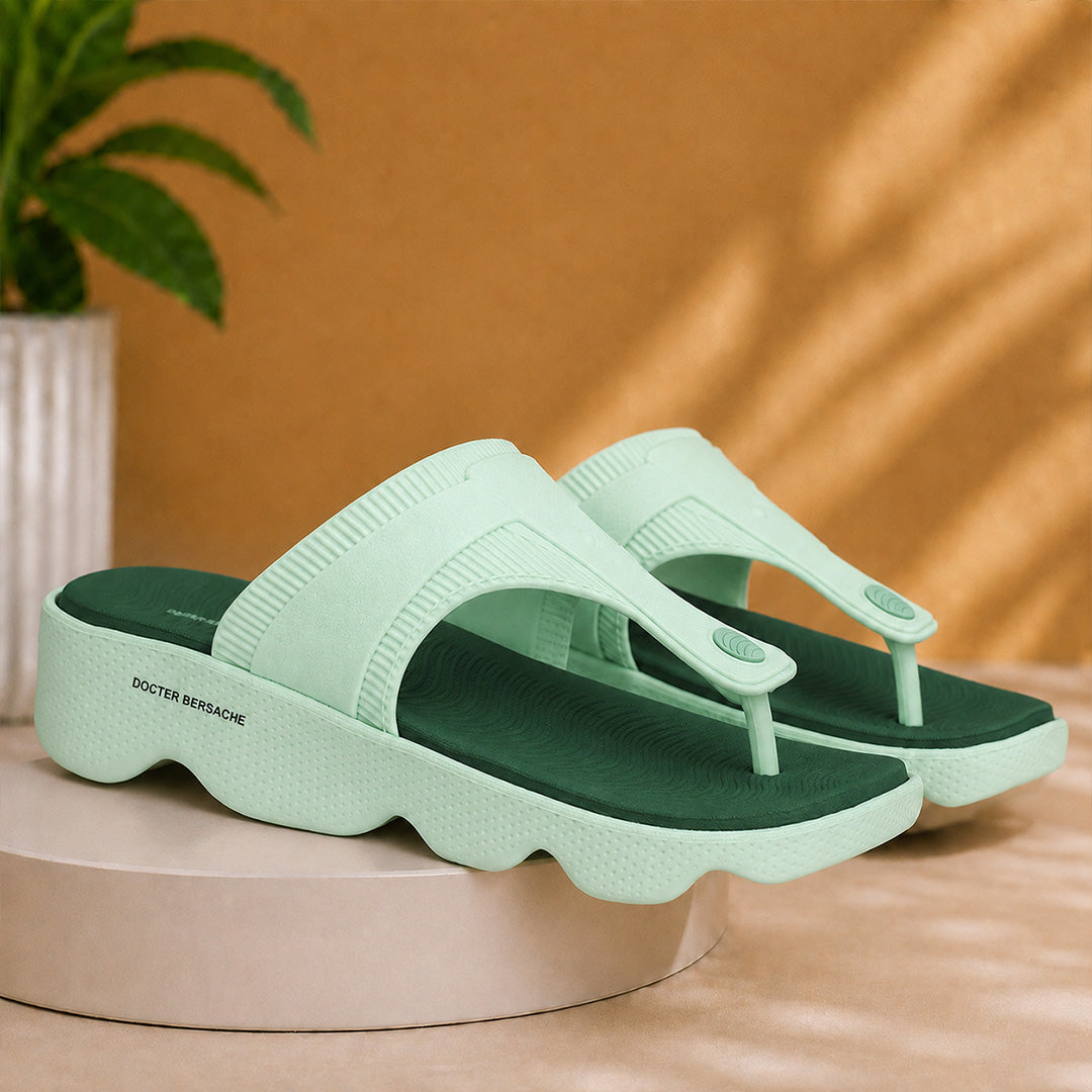 Doctor Bersache Newly Launched Orthopedic Comfort Slipper & Flip-Flop for Women | Diabetic Friendly | Extra Cushioning | Arch Support | Pain Green -DS120 .