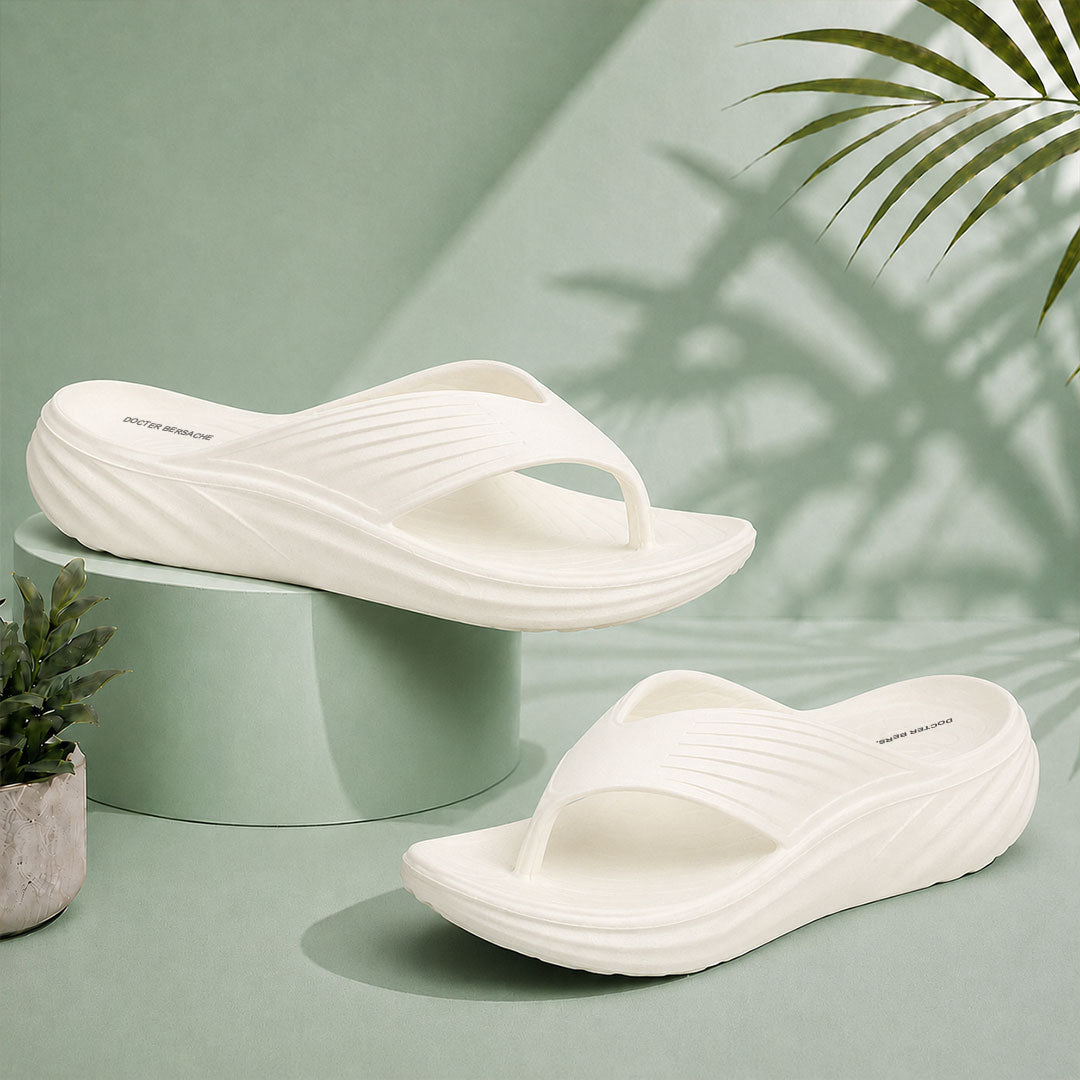 Doctor Bersache Newly Launched Orthopedic Comfort Slipper & Flip-flop for Men | Diabetic Friendly | Extra Cushioning | Arch Support | Pain | White-DS110.