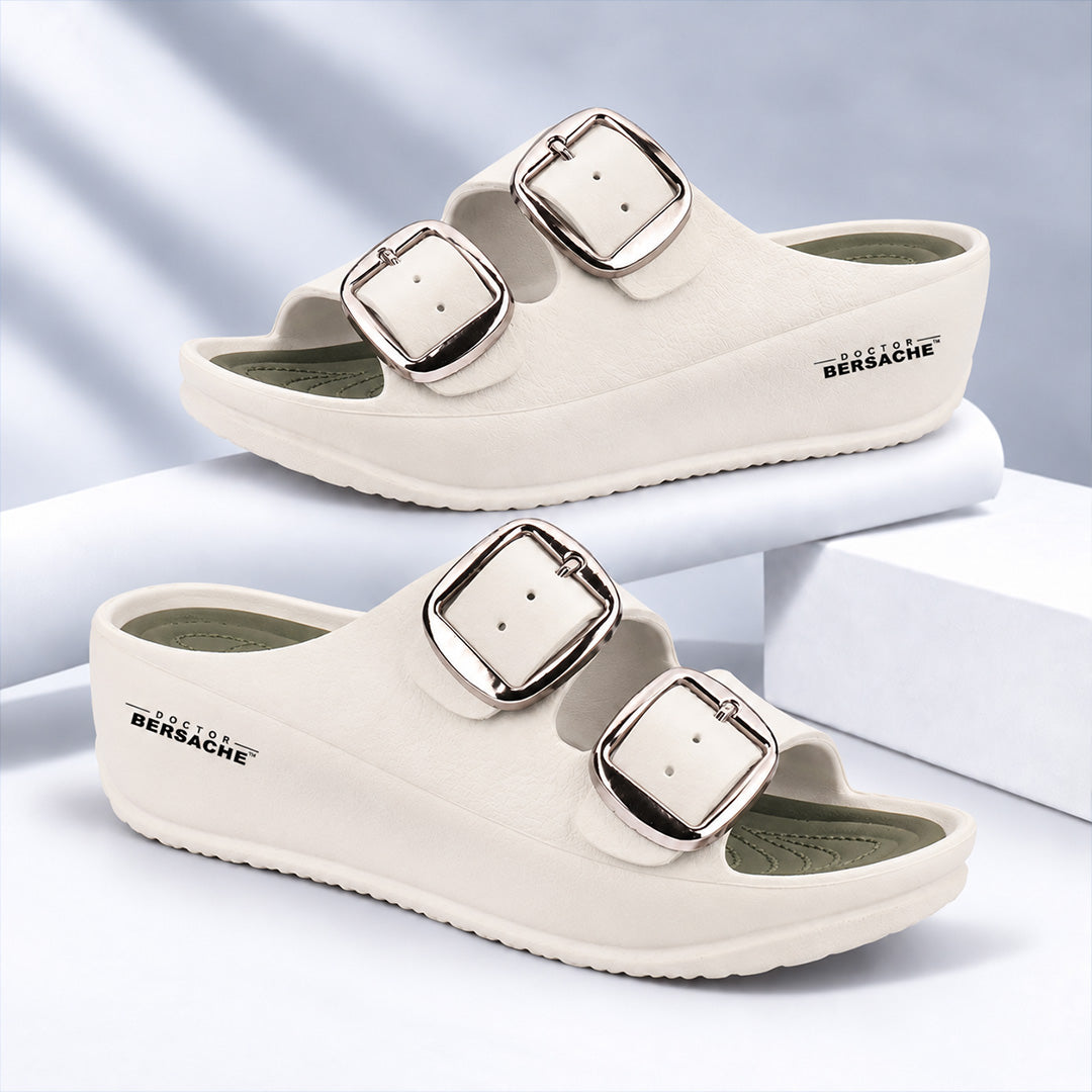 Doctor Bersache Newly Launched Orthopedic Comfort Slippers for Women | Diabetic Friendly | Extra Cushioning | Arch Support | Pain Relief White-DB -142