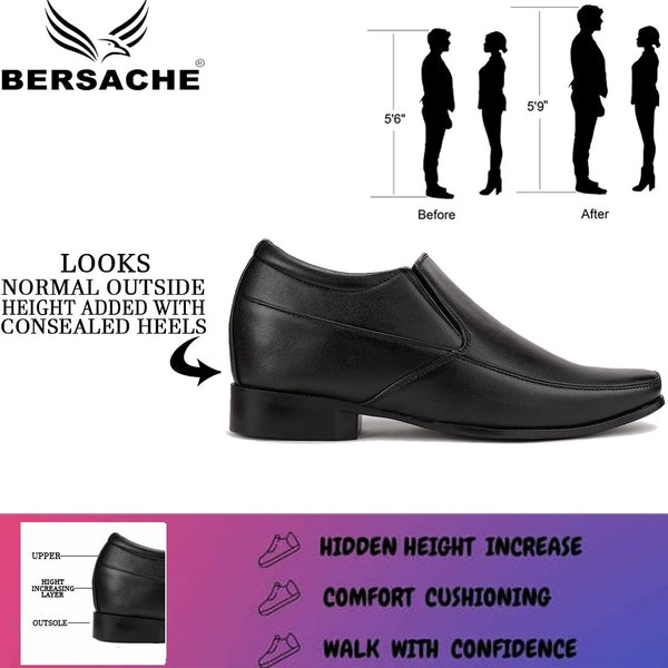 Bersache Men's Hidden Height Increasing 3" Elevator Formal Party Wear Black-9040