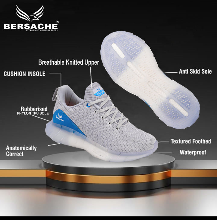 Bersache Lightweight Casual Sneaker Shoes For Men Grey-9022