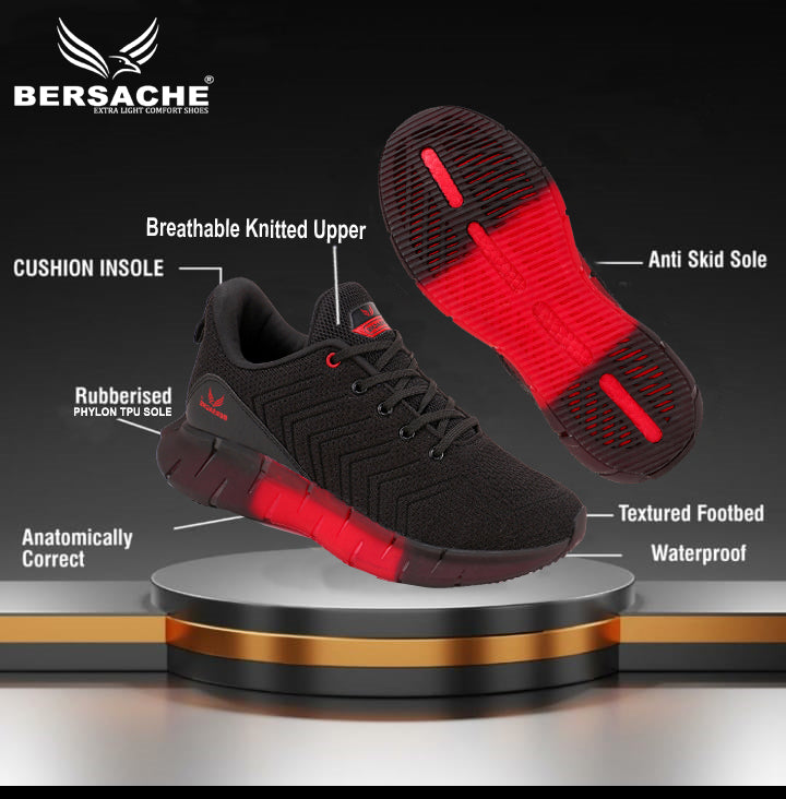 Bersache Lightweight Sports Running Shoes For Men Black-9023