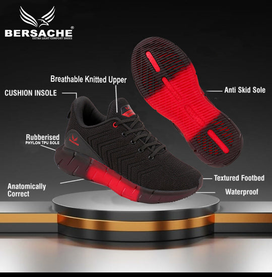 Bersache Lightweight Casual Sneaker Shoes For Men Black-9023