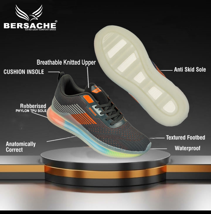 Bersache Lightweight Casual Sneaker Shoes For Men Grey-9029