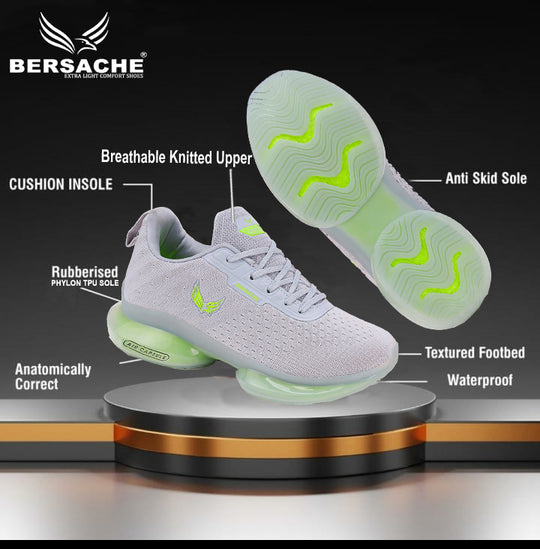 Bersache Lightweight Casual Sneaker Shoes For Men Grey-9037