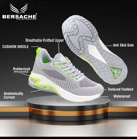 Bersache Lightweight Casual Sneaker Shoes For Men Grey-9043