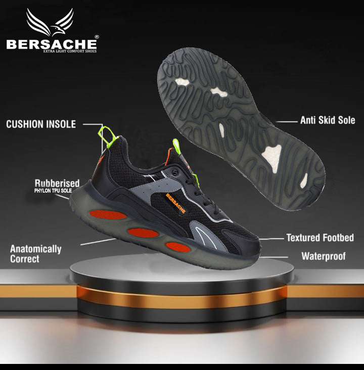 Bersache Lightweight Casual Sneaker Shoes For Men Black-9051