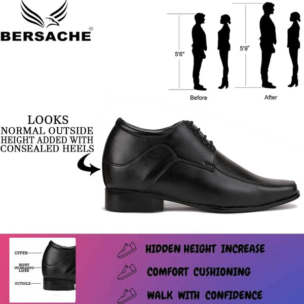 Bersache Men's Hidden Height Increasing 3" Elevator Formal Party Wear Men Black   -   9041